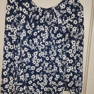 LOFT Midnight Blue and White Daisy Blouse